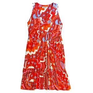 Boden Dress Bold Paisley Floral V-Neck Bohemian Red Anthropologie Women's Sz 8R